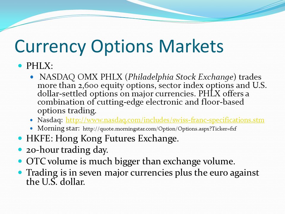 philadelphia stock exchange currency options